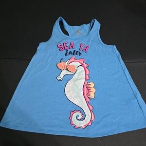 Justice Girls Blue Pajama Sleep Tank Top with Seahorse Size 12